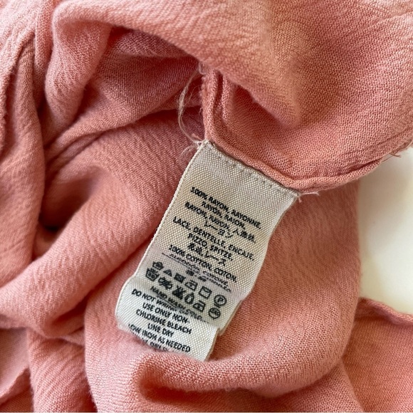 Free People Pink Orange Coral Katie Bird Long Sleeve Button Down Size Large - Picture 8 of 10